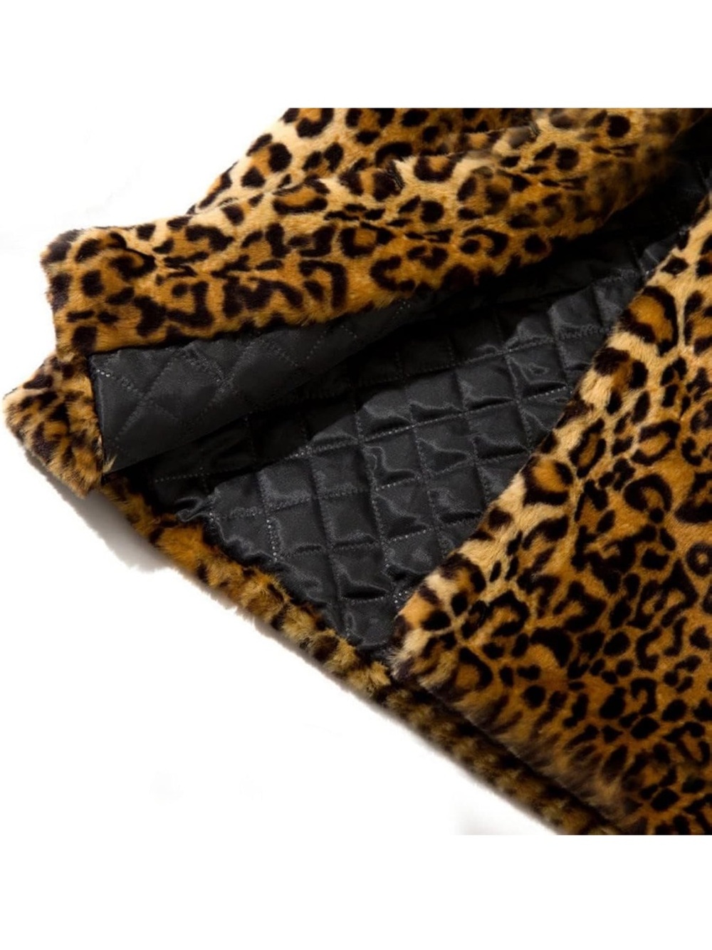 Leopard Print Faux Fur Coat - Women's Animal Print Jacket - Picture 5 of 7